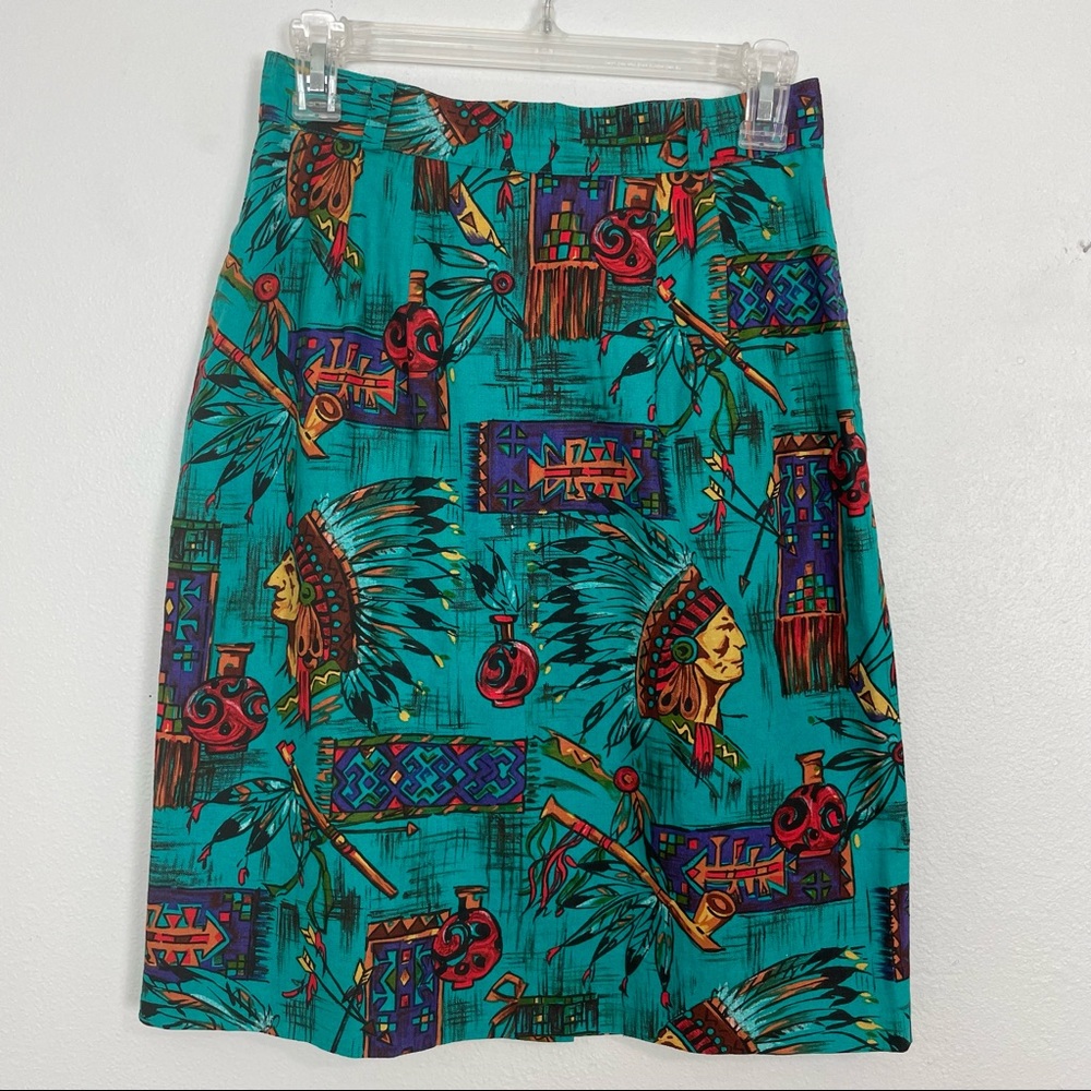 Vintage Sharon Young Sportswear Indian Native American Print Pencil Skirt | SZ 6
